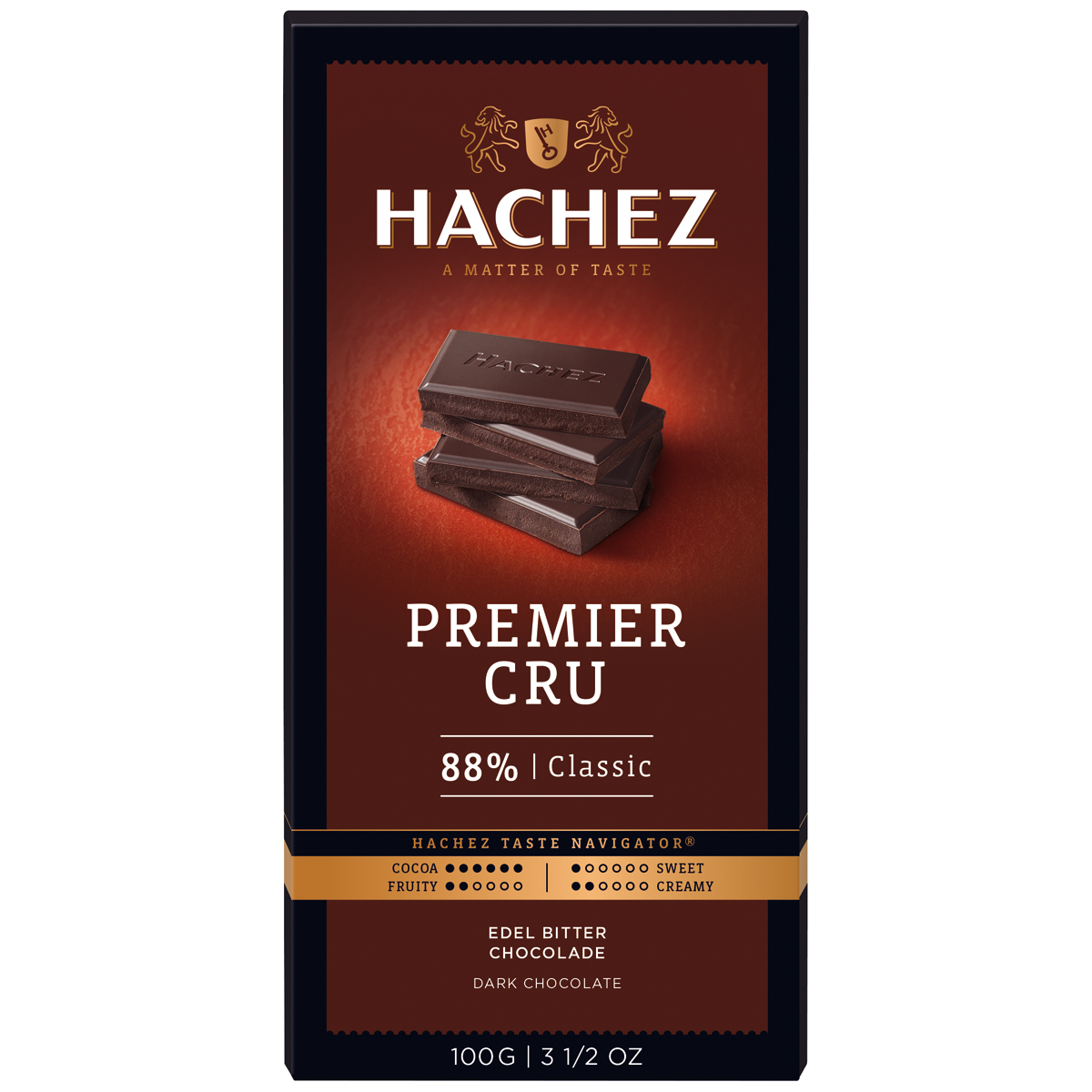 Hachez Premier Dark 88% cocoa 10/cs 3.53oz bar (4008155021600)