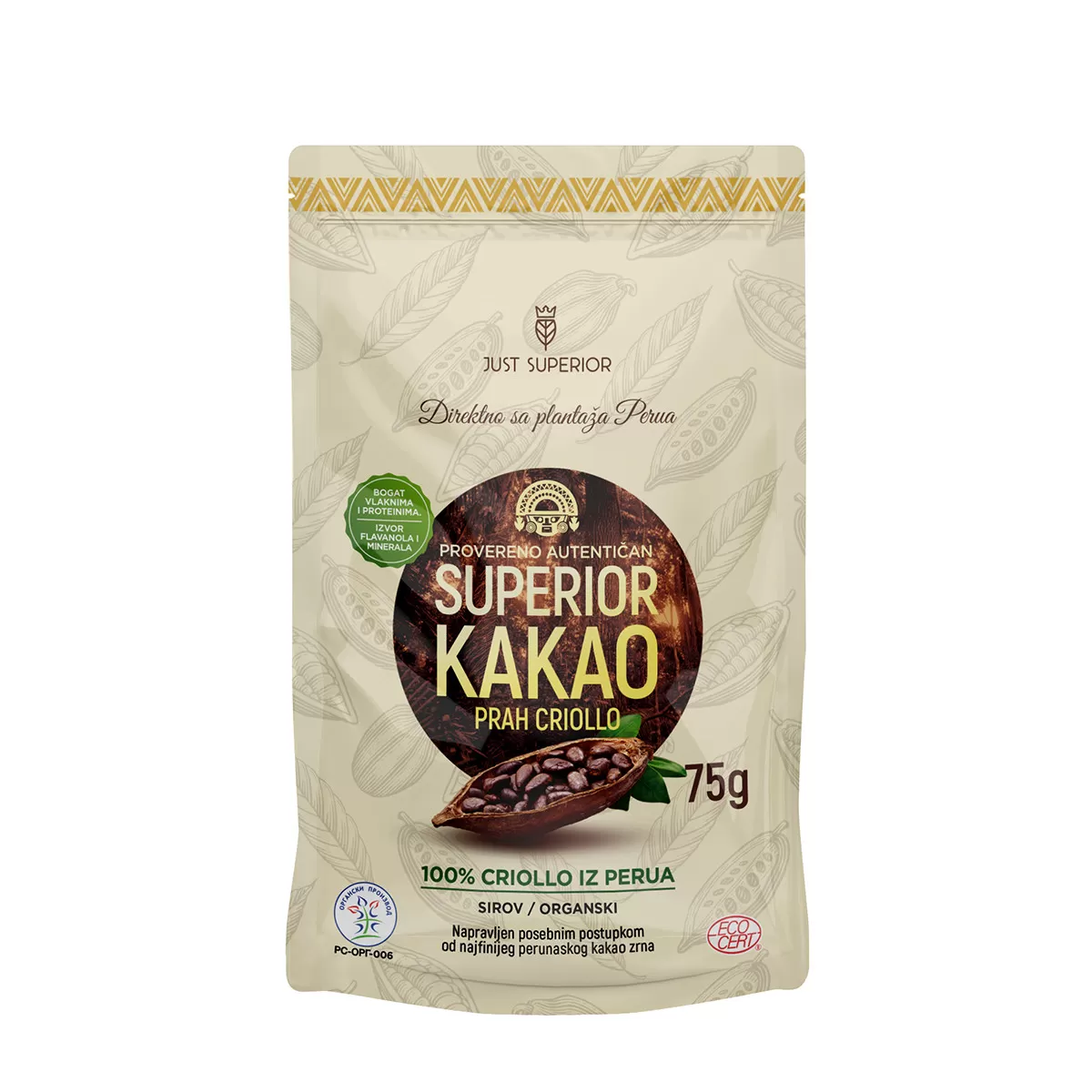 Superior organski kakao criollo prah, 75g 
