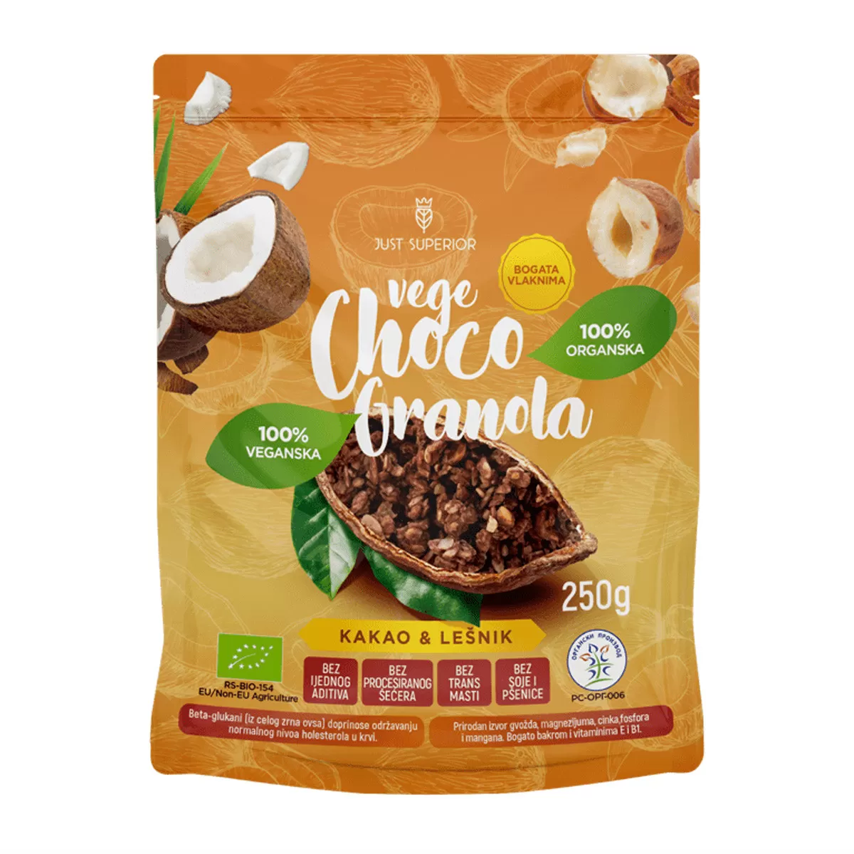 Organska vege choco granola bez glutena 250g 