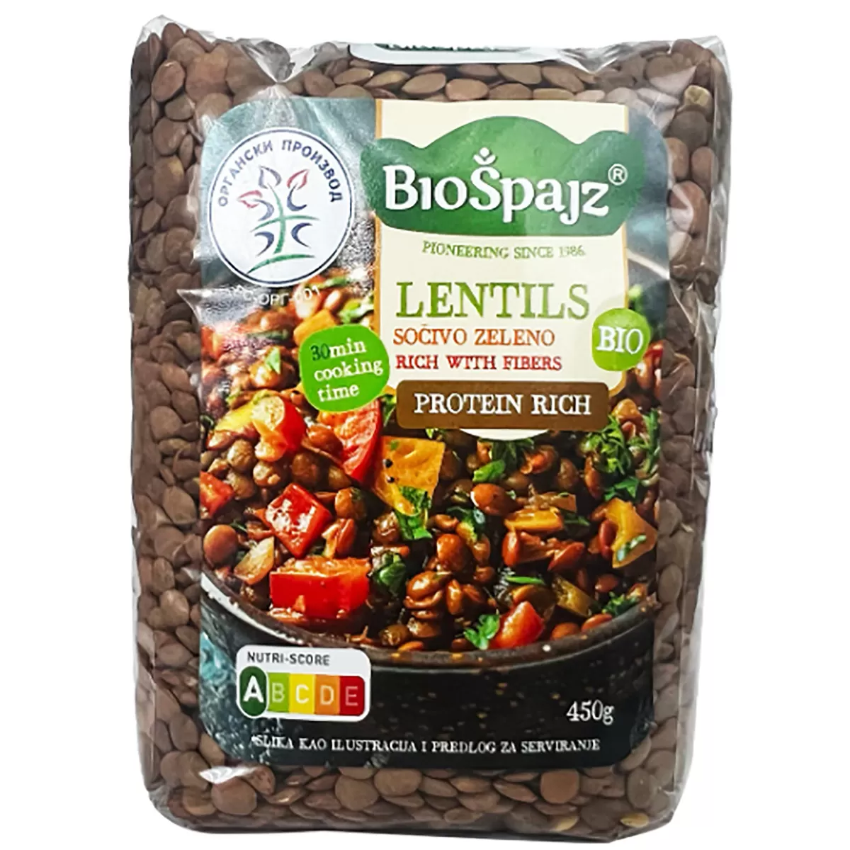 Organsko zeleno sočivo Biošpajz, 450g 