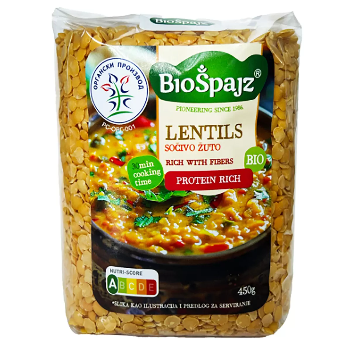 Organsko žuto sočivo Biošpajz, 450g 