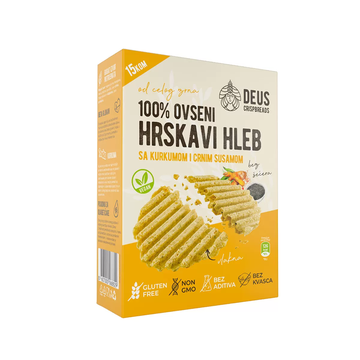Ovseni hrskavi hlepčići sa kurkumom i crnim susamom, 200g 