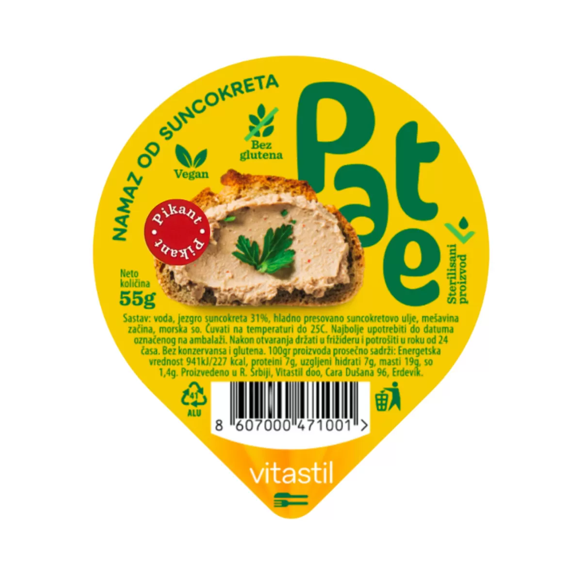 Namaz (pate) od suncokreta pikant, Vitastill 55g 