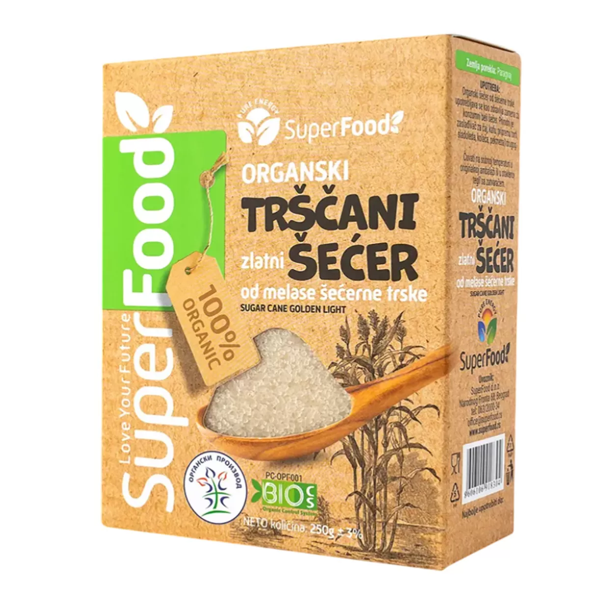 Organski zlatni tršćani šećer, 250g 