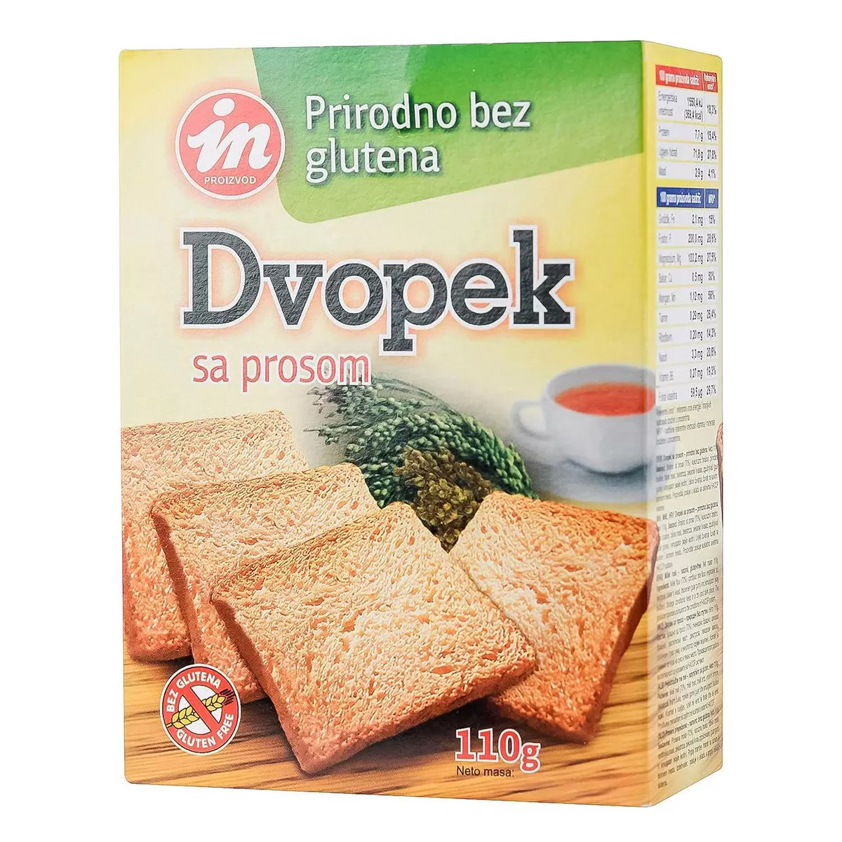 Dvopek od prosa bez glutena Aleksandrija 110g 