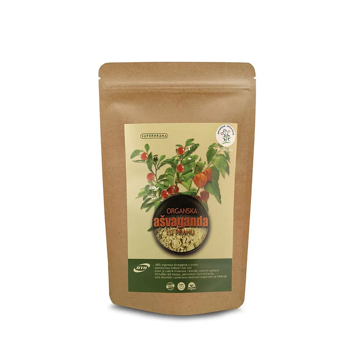 Organska ašvaganda u prahu dtc, 200g 