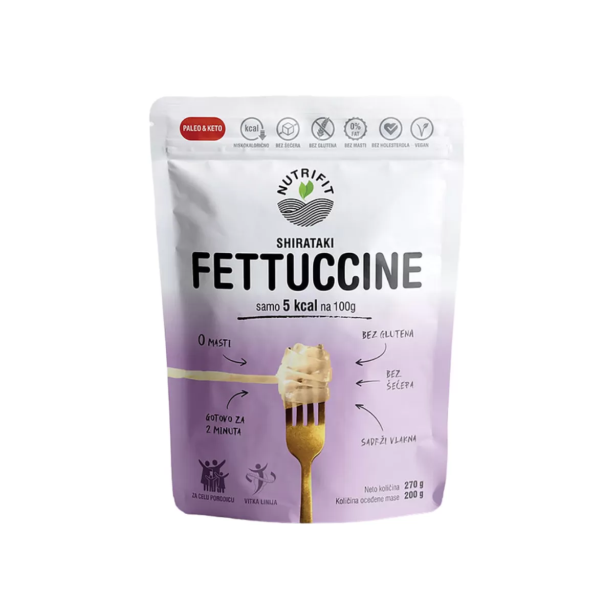 Shirataki konjac pasta fetucine 270g, Nutrifit 