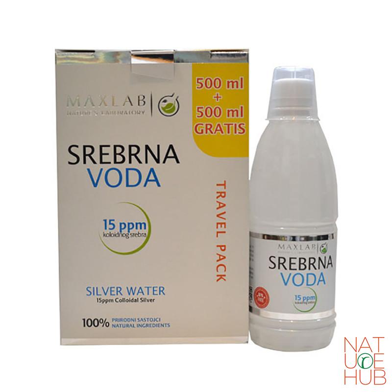 Srebrna voda 15 ppm 500 ml 1+1 gratis Maxlab 