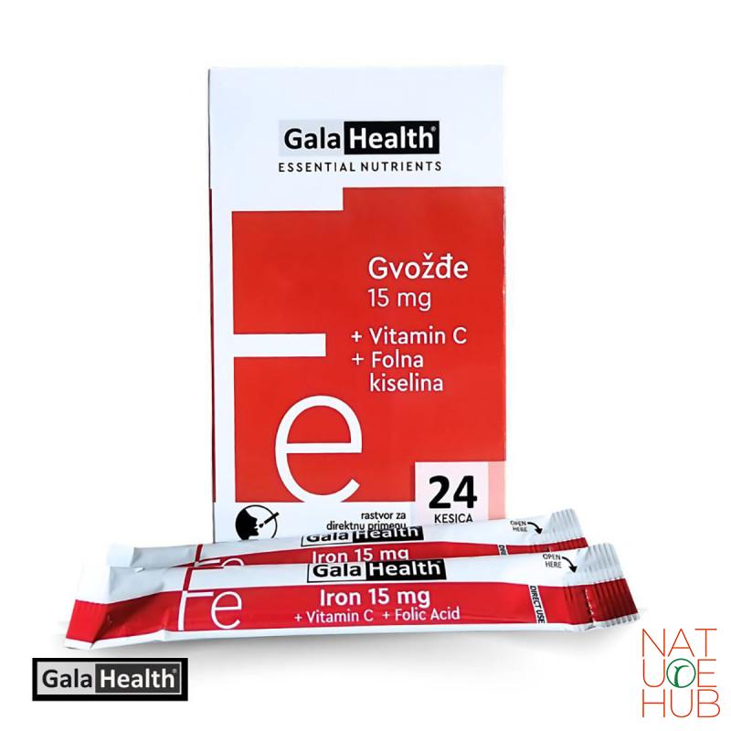 Gvožđe direkt 15 mg + C + folna kiselina, 24 kes, Galahealth 