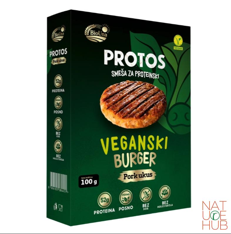 Protos proteinski burger, ukus svinjetine, 100g, biouna 