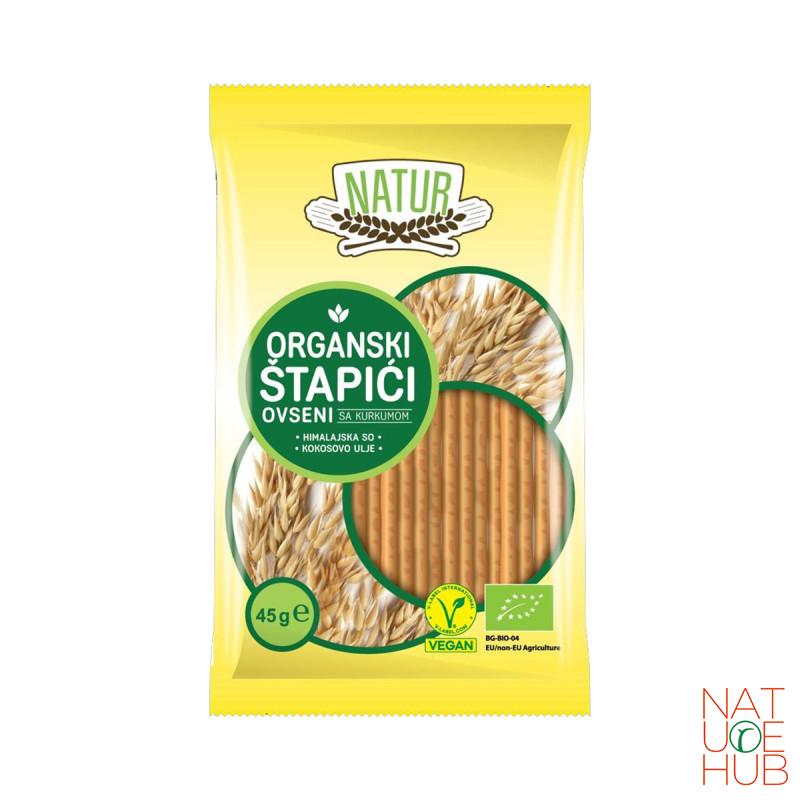 Organski štapići od celog zrna ovsa sa kurkumom 45g, Natur 